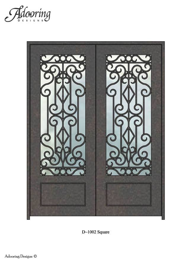 Square top iron door with complex design