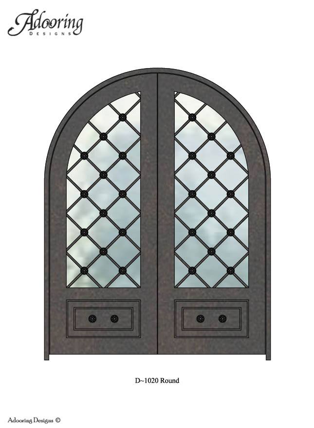 Large window in door with Round top and complex pattern