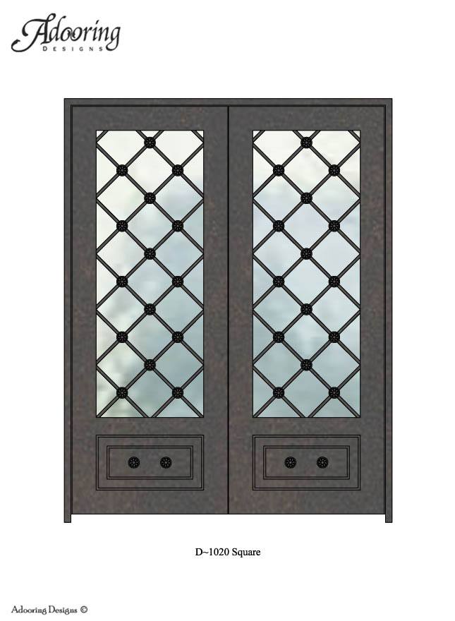 Large window in door with Square top and complex pattern