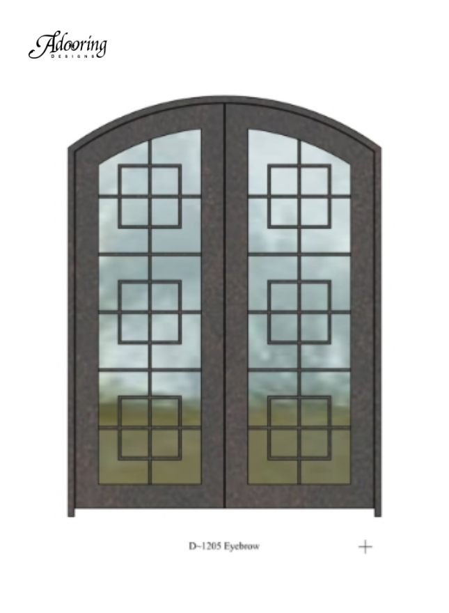 Eyebrow top double door with large window and complex pattern