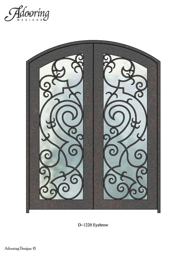 Eyebrow top door with ironwork pattern over window