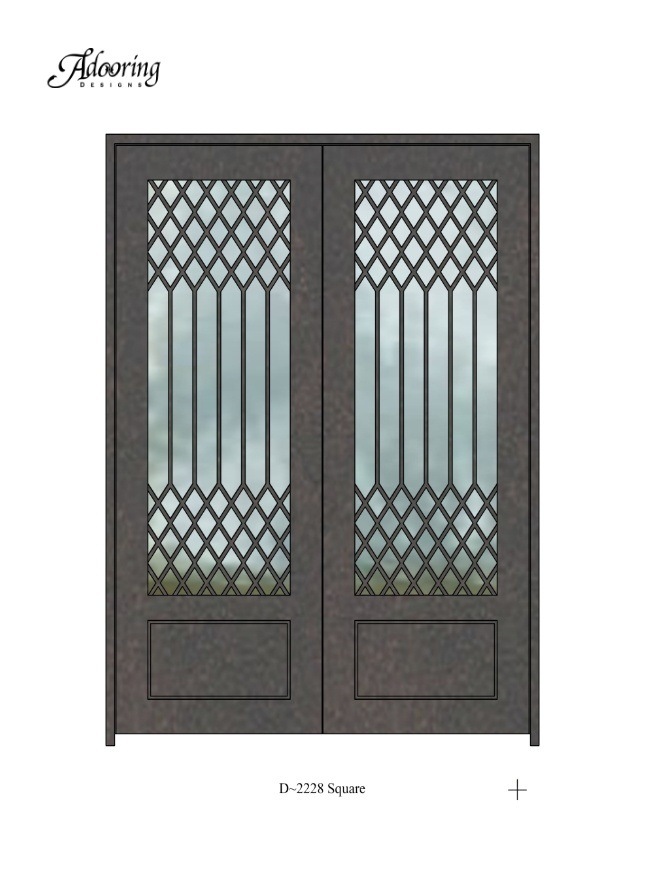 Square top iron door with complex design