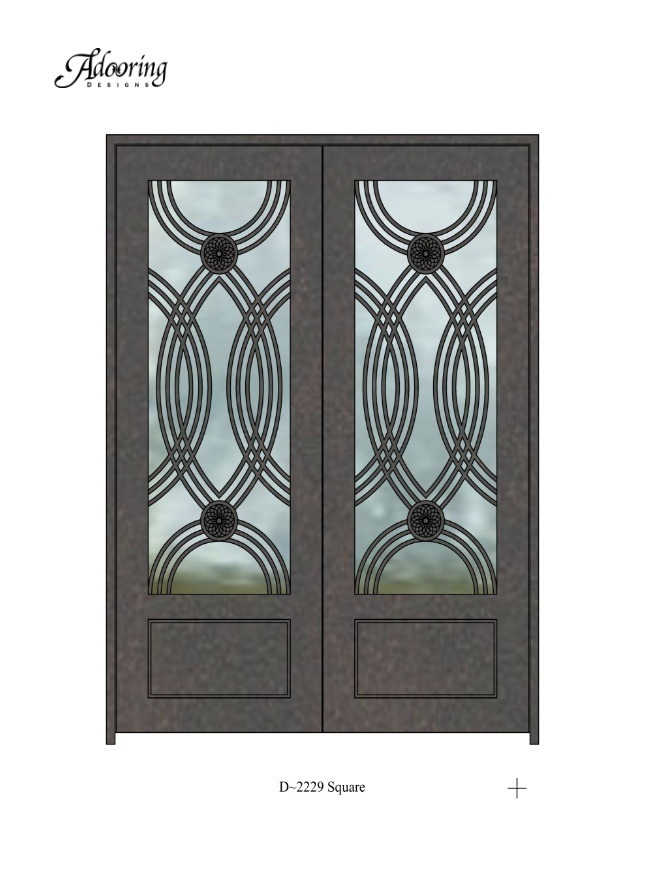 Square top iron door with complex design