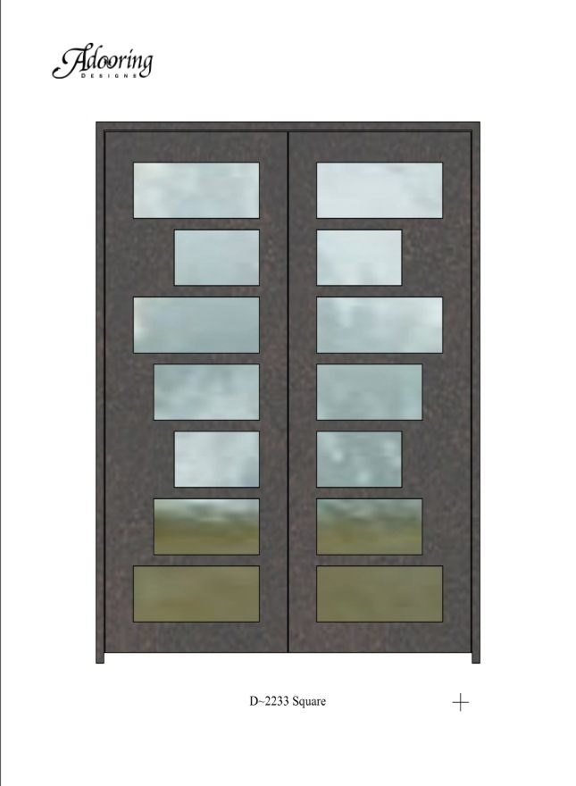 Square top iron door with complex design