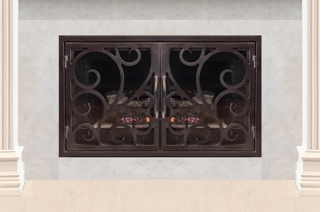 Custom iron fireplace doors