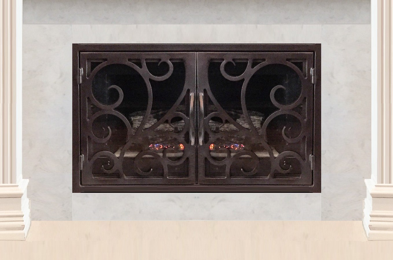 Custom iron fireplace doors