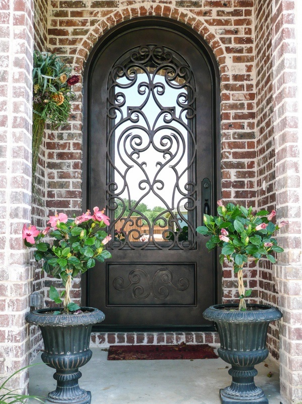 Unique metal work design on iron door