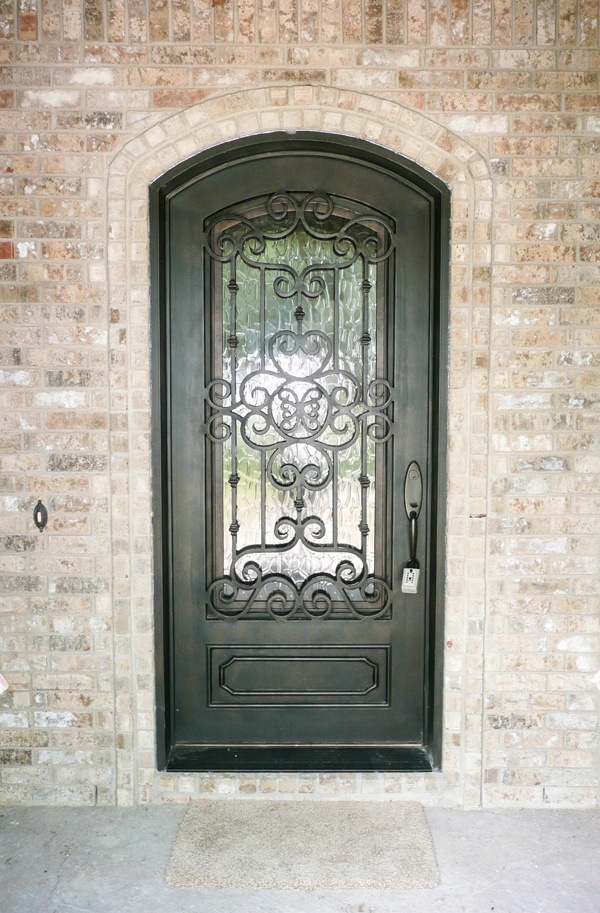 Pewter finish iron front door