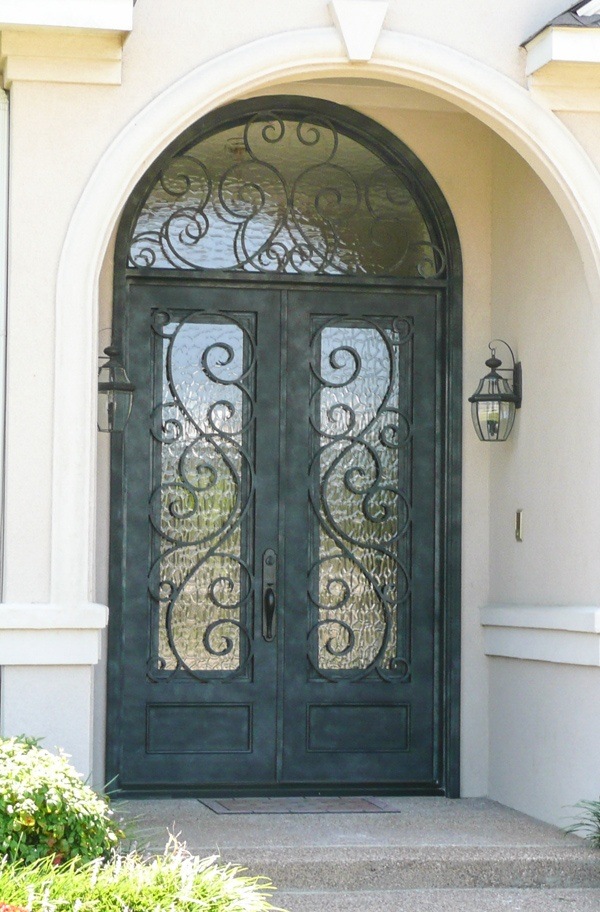 Large square top double doors with round top window above