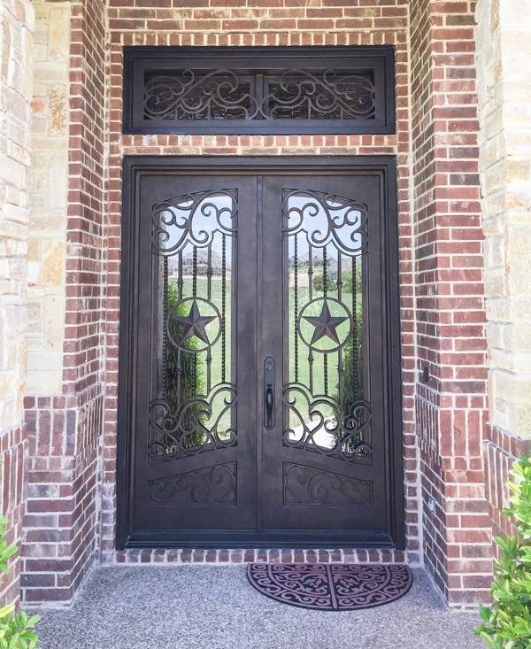 Square top double font doors with copper finish and star design details
