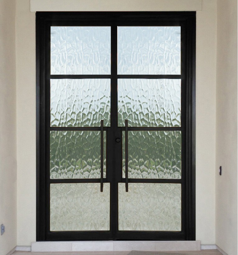 Double front door with square top and aquatex glass