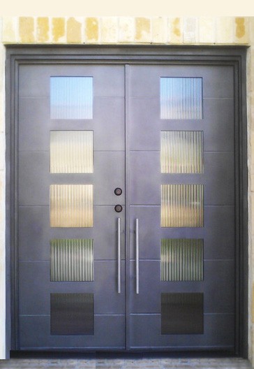 Black finish  iron double doors with square top