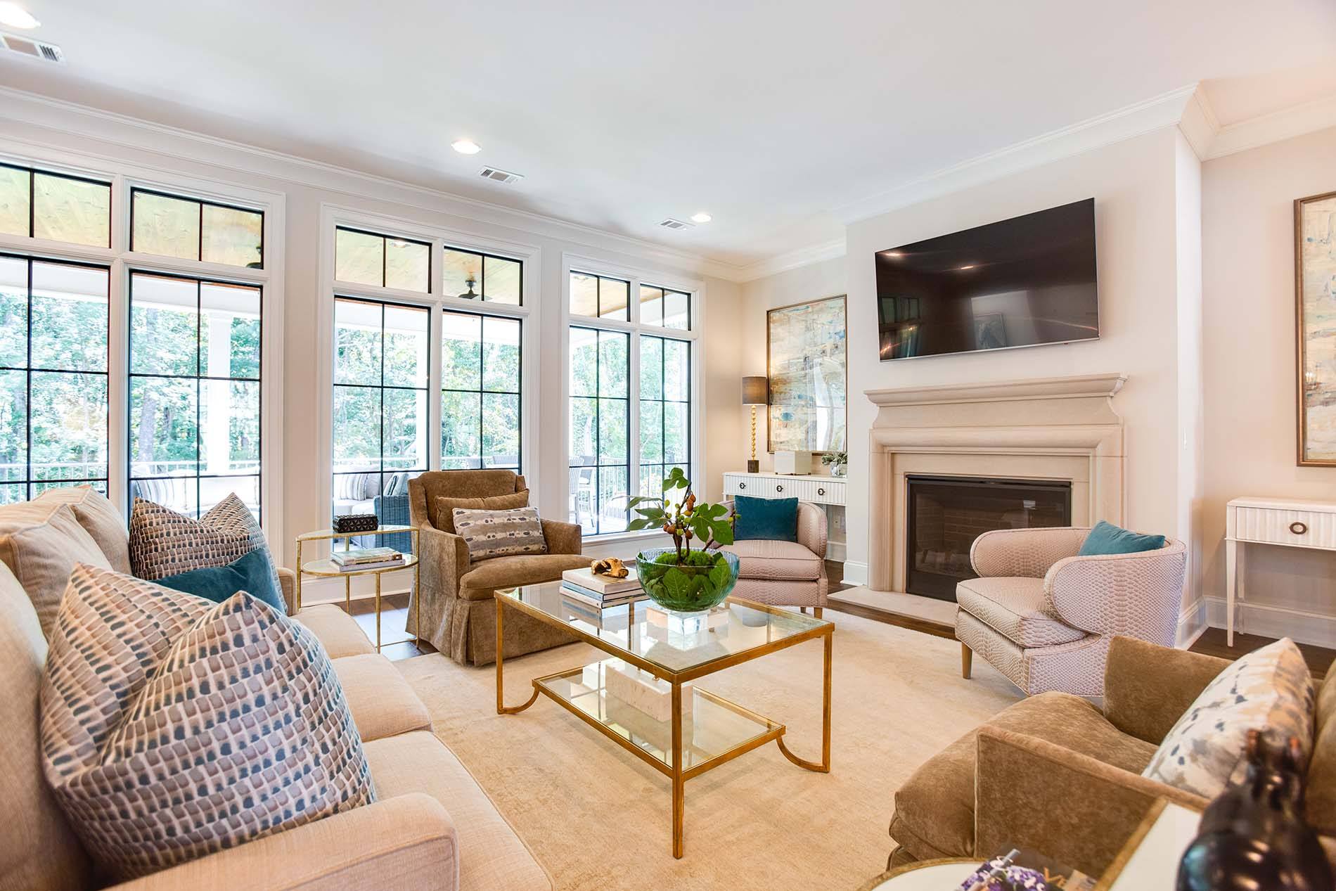 Light airy living room with new replacement windows