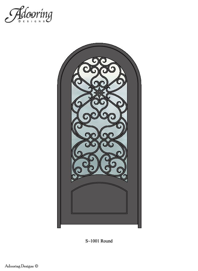 Round top iron door with intricate design