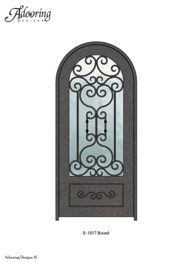 Large window in door with Round top and intricate design