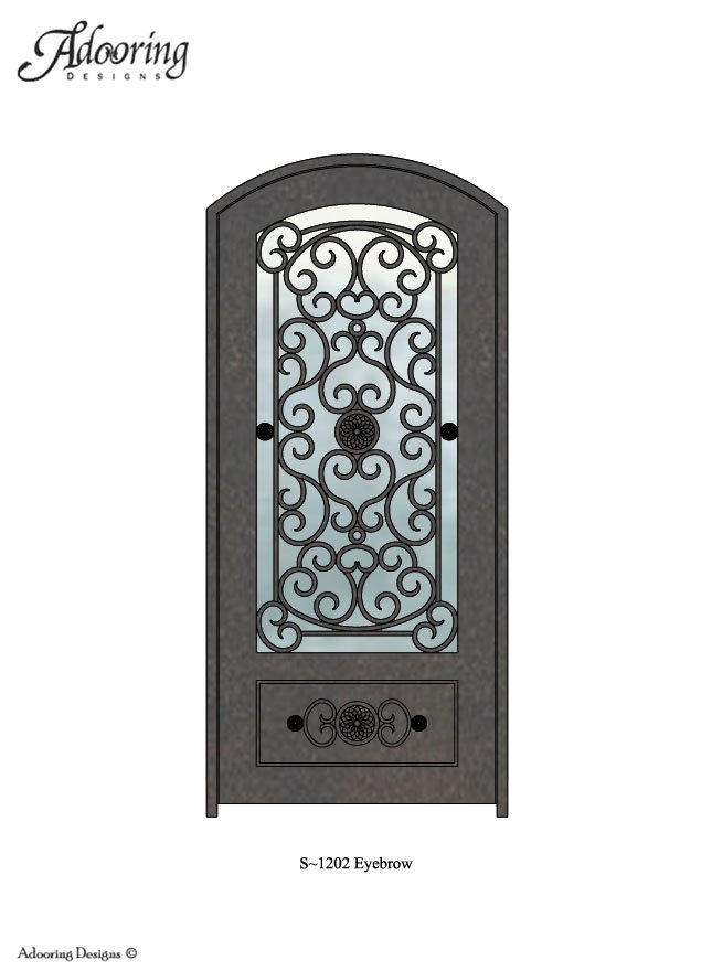 Eyebrow top single door with large window and intricate design