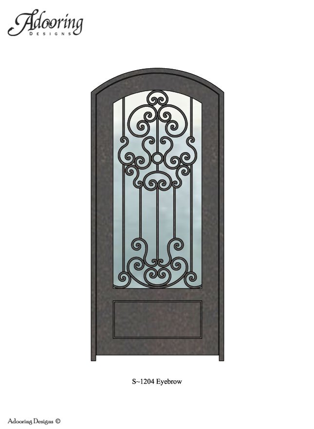 Eyebrow top single door with large window and intricate pattern