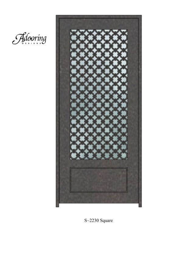 Square top iron door with complex design