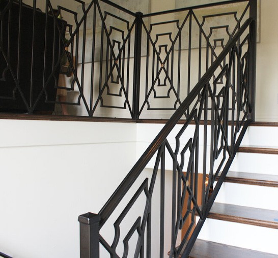 Geometric design iron stair rail