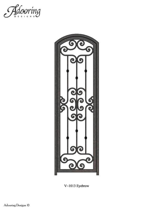 Iron single wine cellar gate with eyebrow top and complex pattern