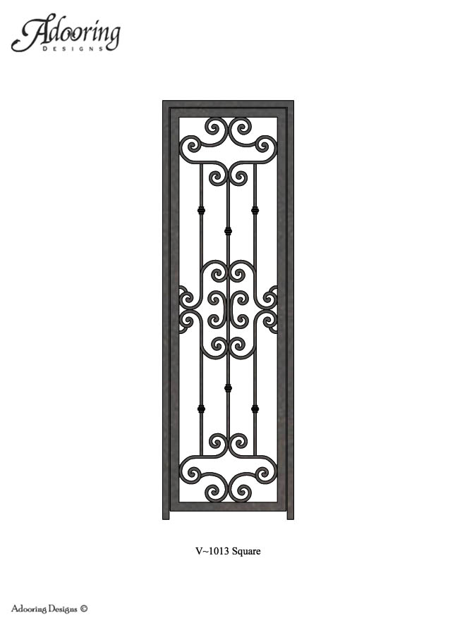 Iron single wine cellar gate with square top and complex pattern