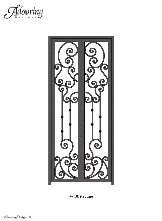 Double square top cellar gate with intricate pattern