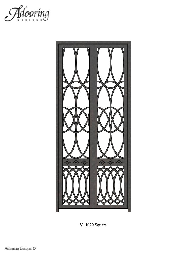 Double square top wine cellar gate with complex design