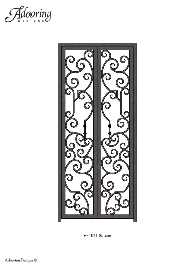 Double square top wine cellar gate with intricate design