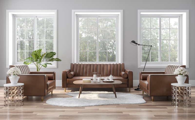 a living room with new bright, white windows