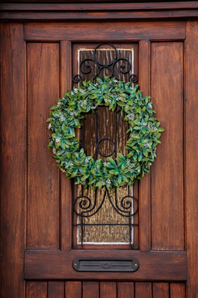 Wreath on a wrought iron door