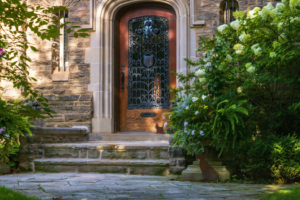 a closeup of a wrought iron door 