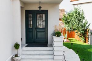 a close-up of a home’s porch and front door