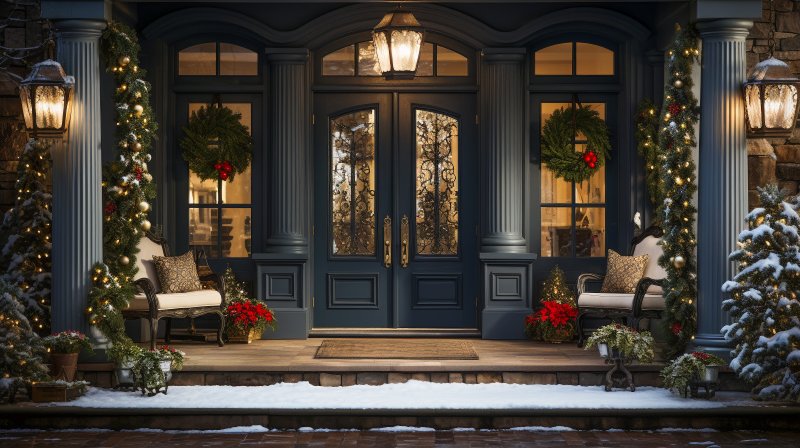 wrought iron doors at Christmas