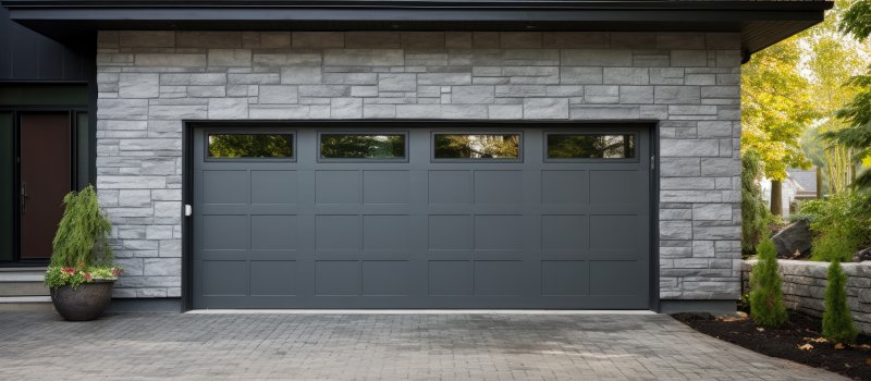 a large black garage door 